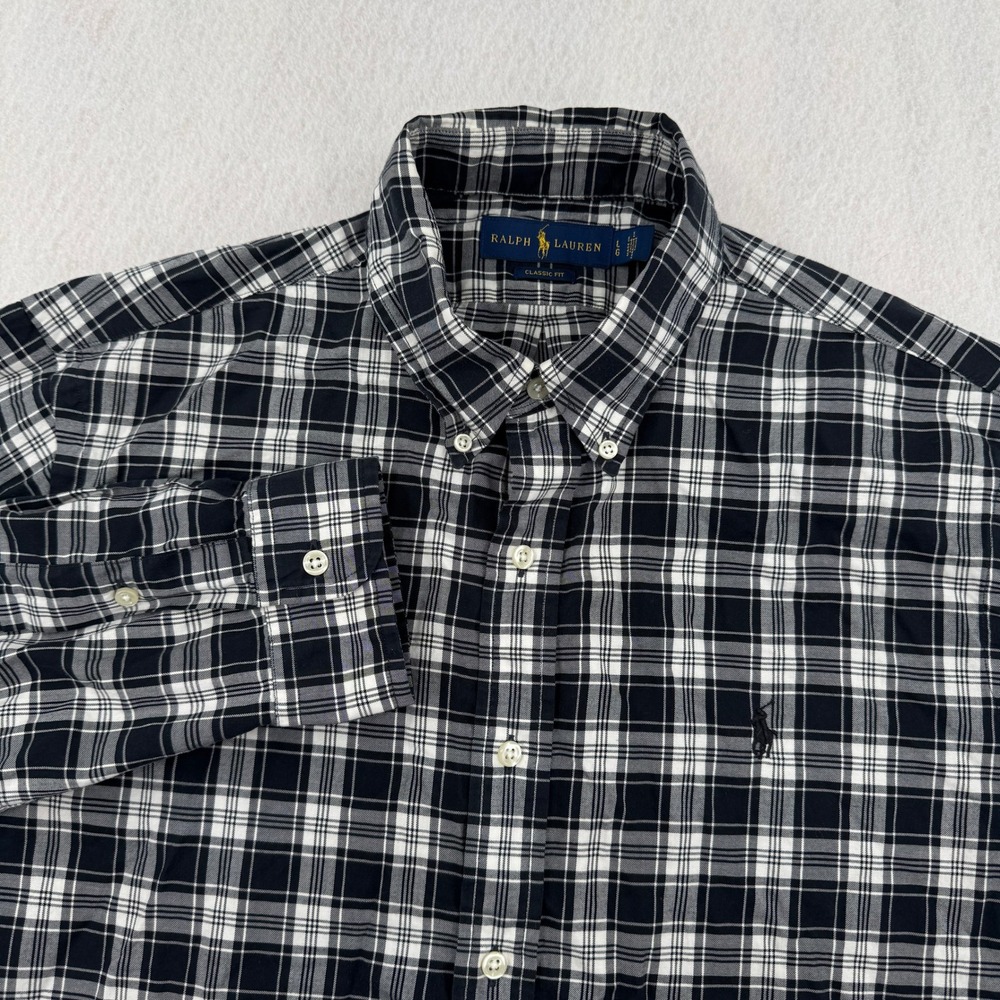 Ralph Lauren Mens Classic Fit Long Sleeve Button Down Black Plaid Preppy Casual